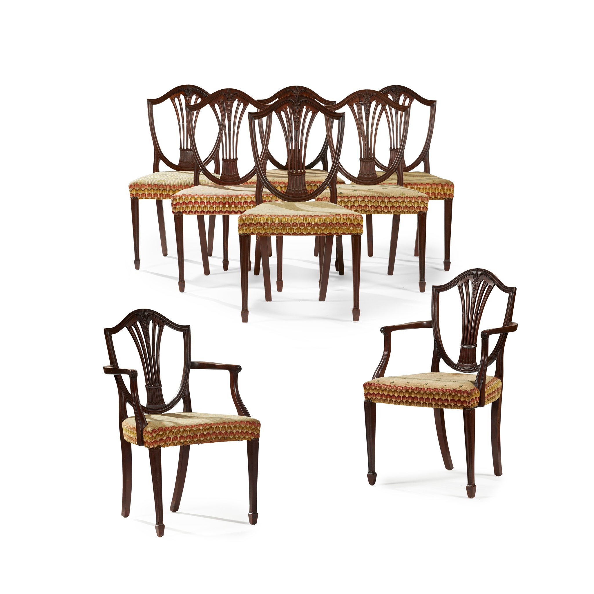 SET OF EIGHT GEORGIAN STYLE SHIELD-BACK MAHOGANY DINING CHAIRS