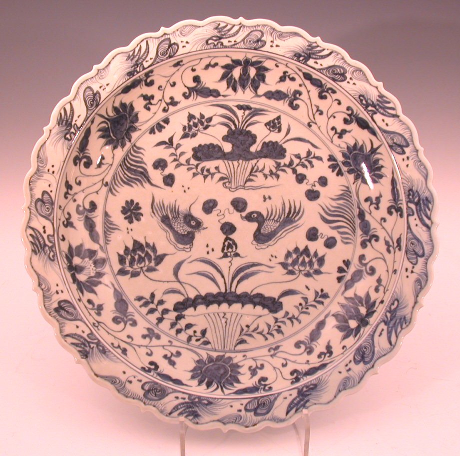 A 19th century circular blue painted Ming style saucer dish,