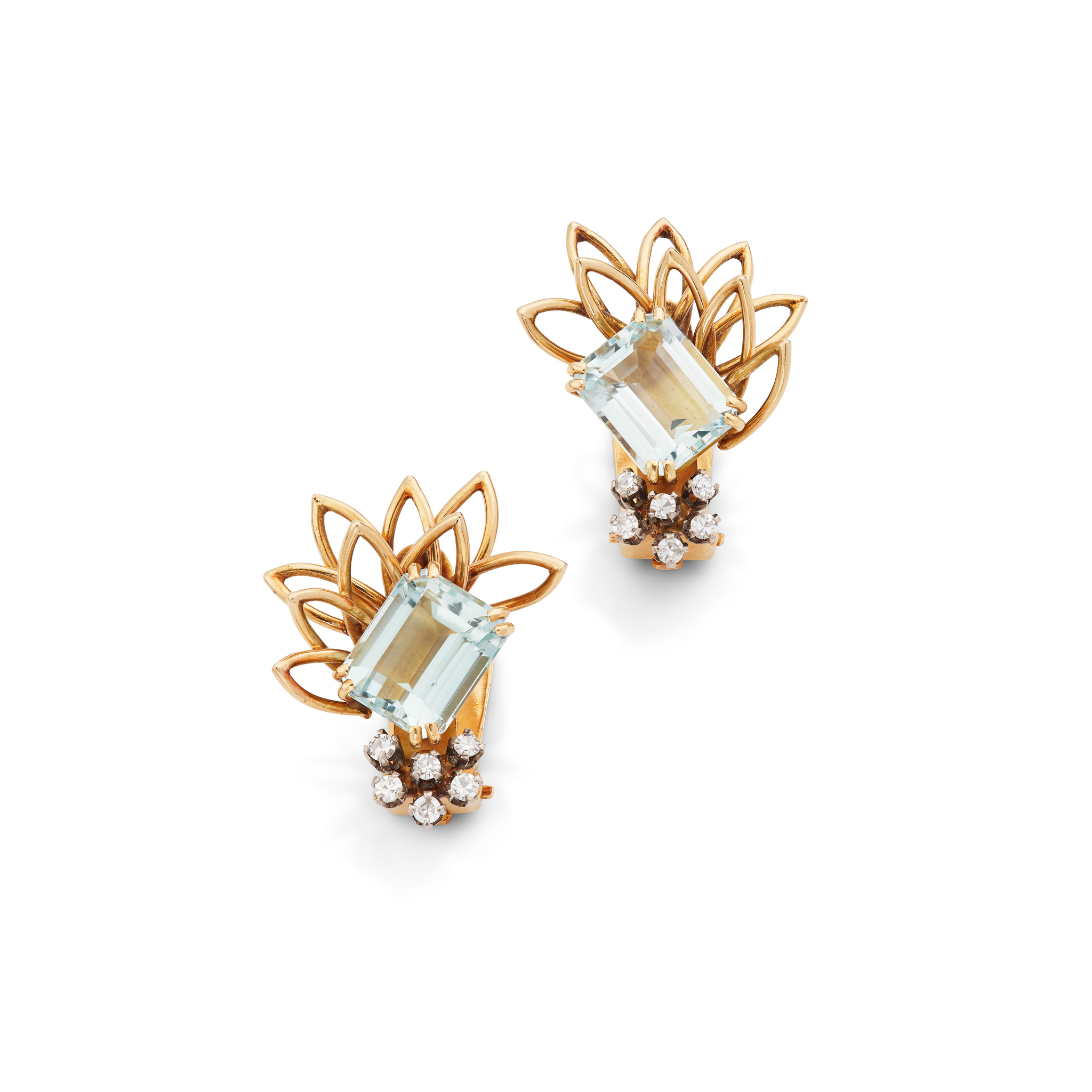 A pair of aquamarine earrings, circa 1955