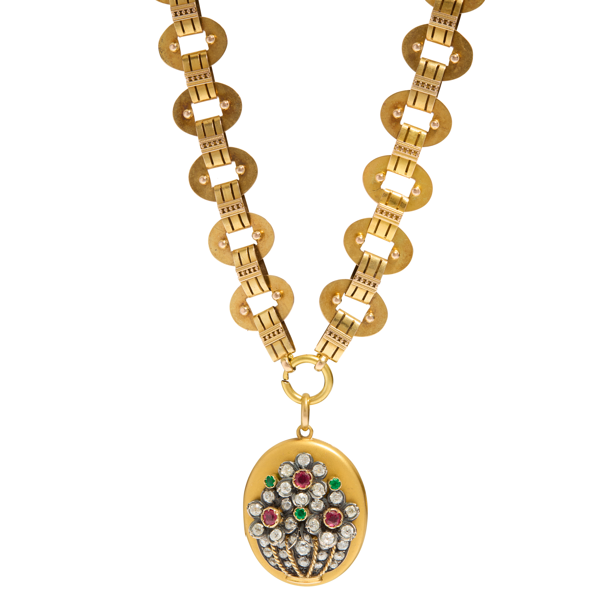 A diamond, ruby and emerald locket