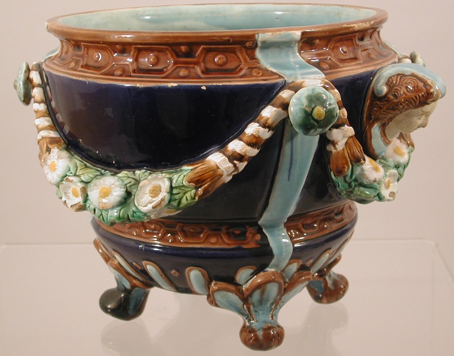 An English majolica dark blue ground jardiniere