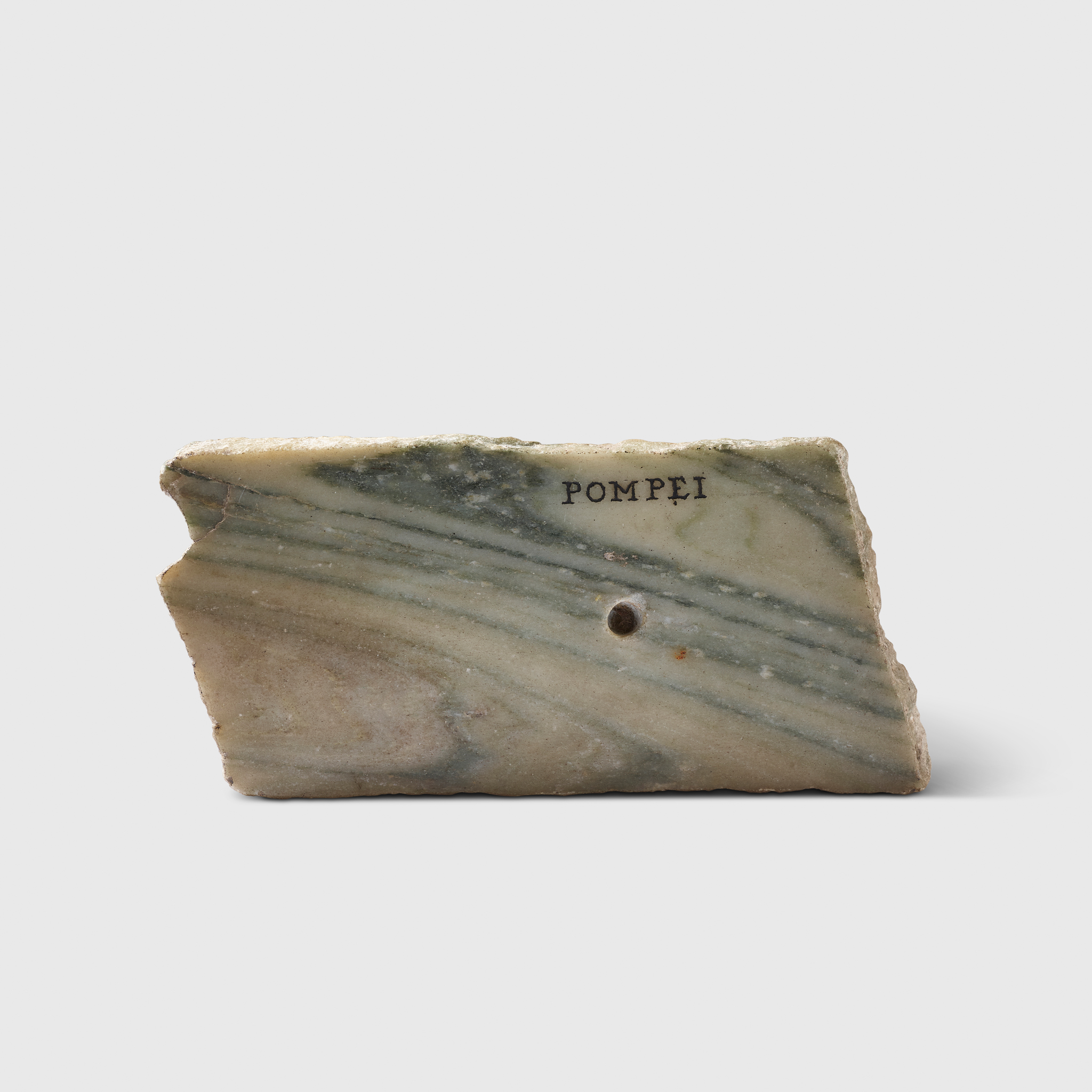 ANCIENT MARBLE TILE FRAGMENT INSCRIBED "POMPEI"