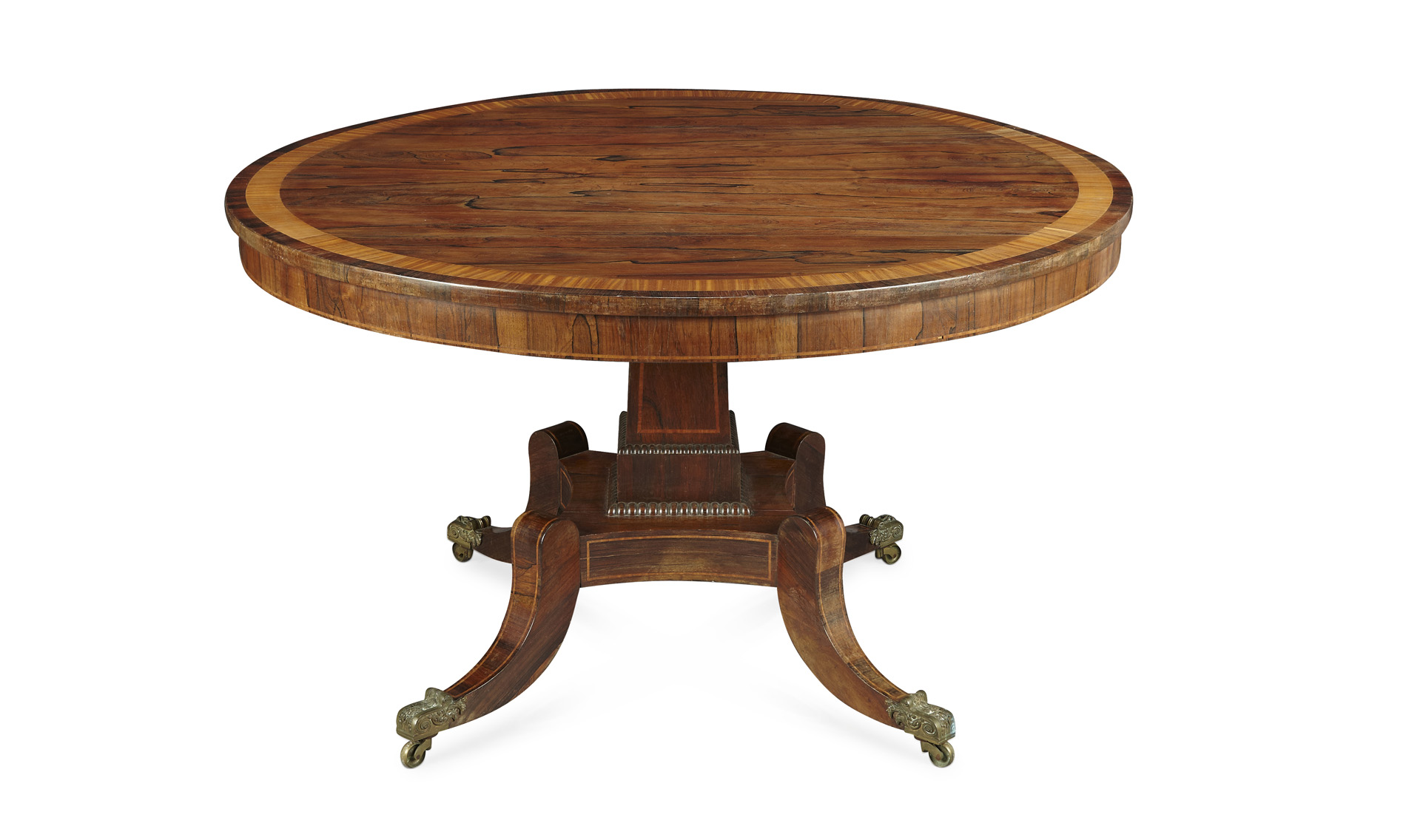 SCOTTISH REGENCY ROSEWOOD AND KINGWOOD CROSSBANDED BREAKFAST TABLE