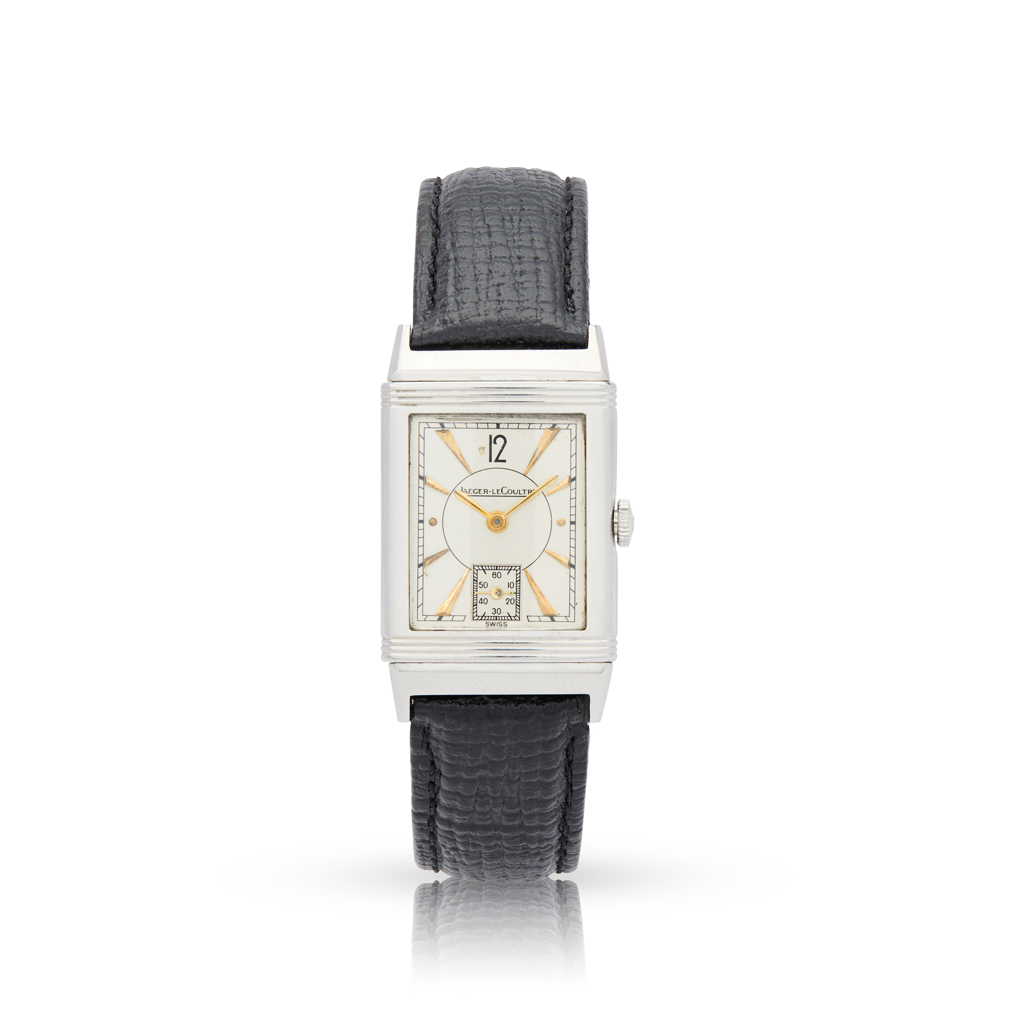 Jaeger LeCoultre. A fine staybrite steel rectangular reversible wristwatch