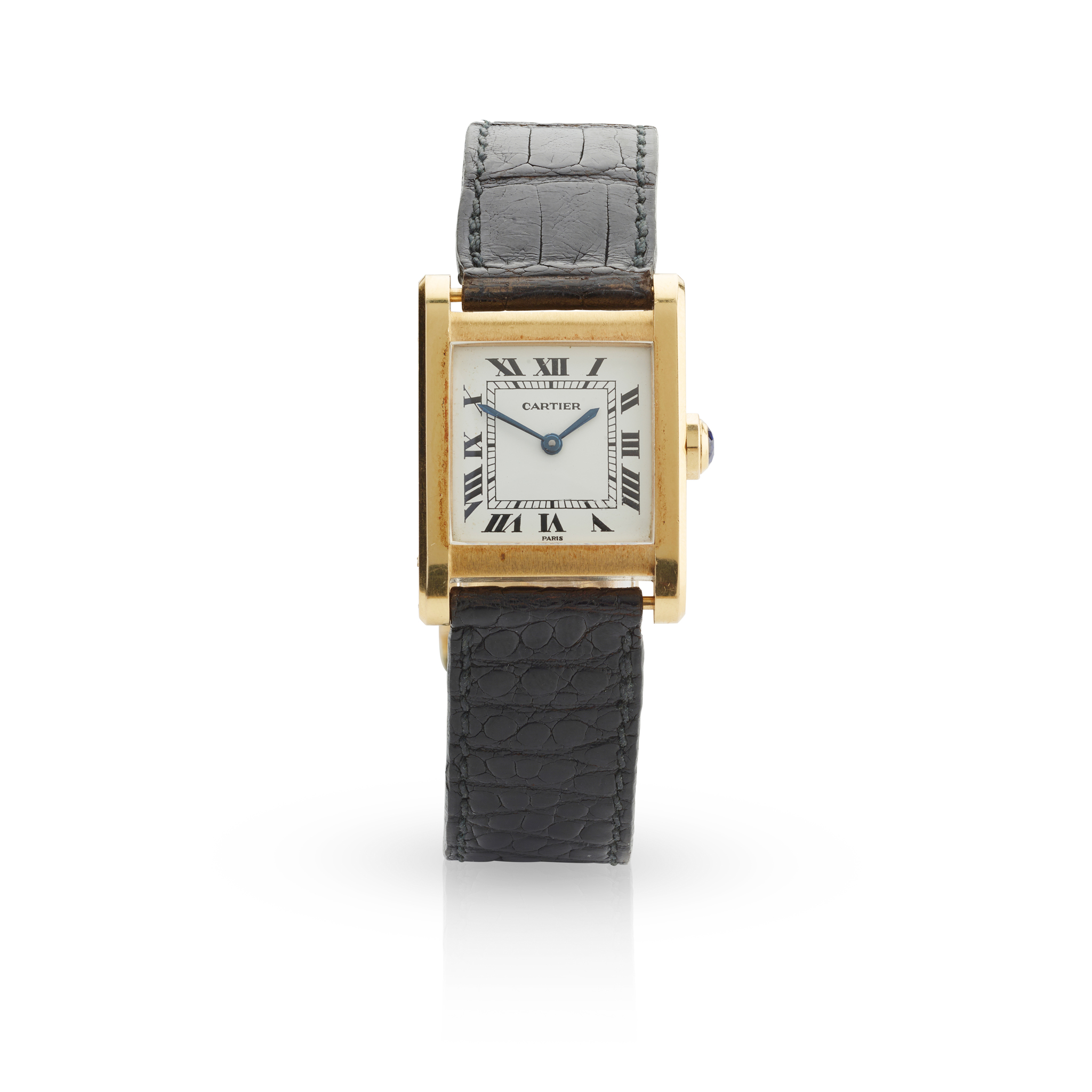Cartier: A gold mechanical rectangular wristwatch