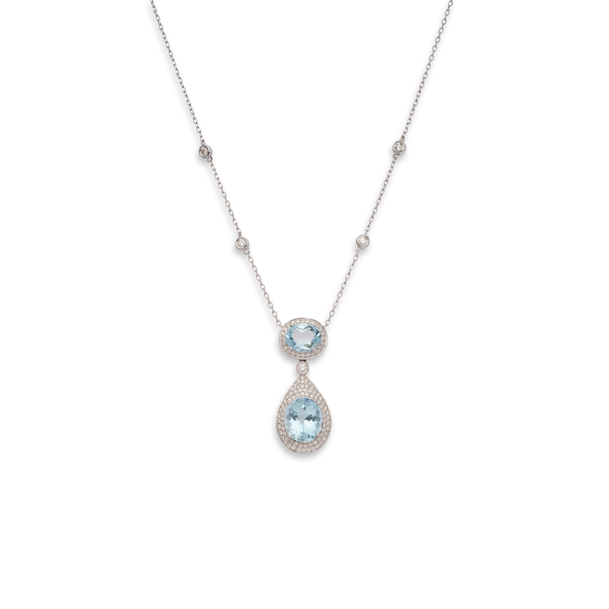 An aquamarine and diamond pendant necklace