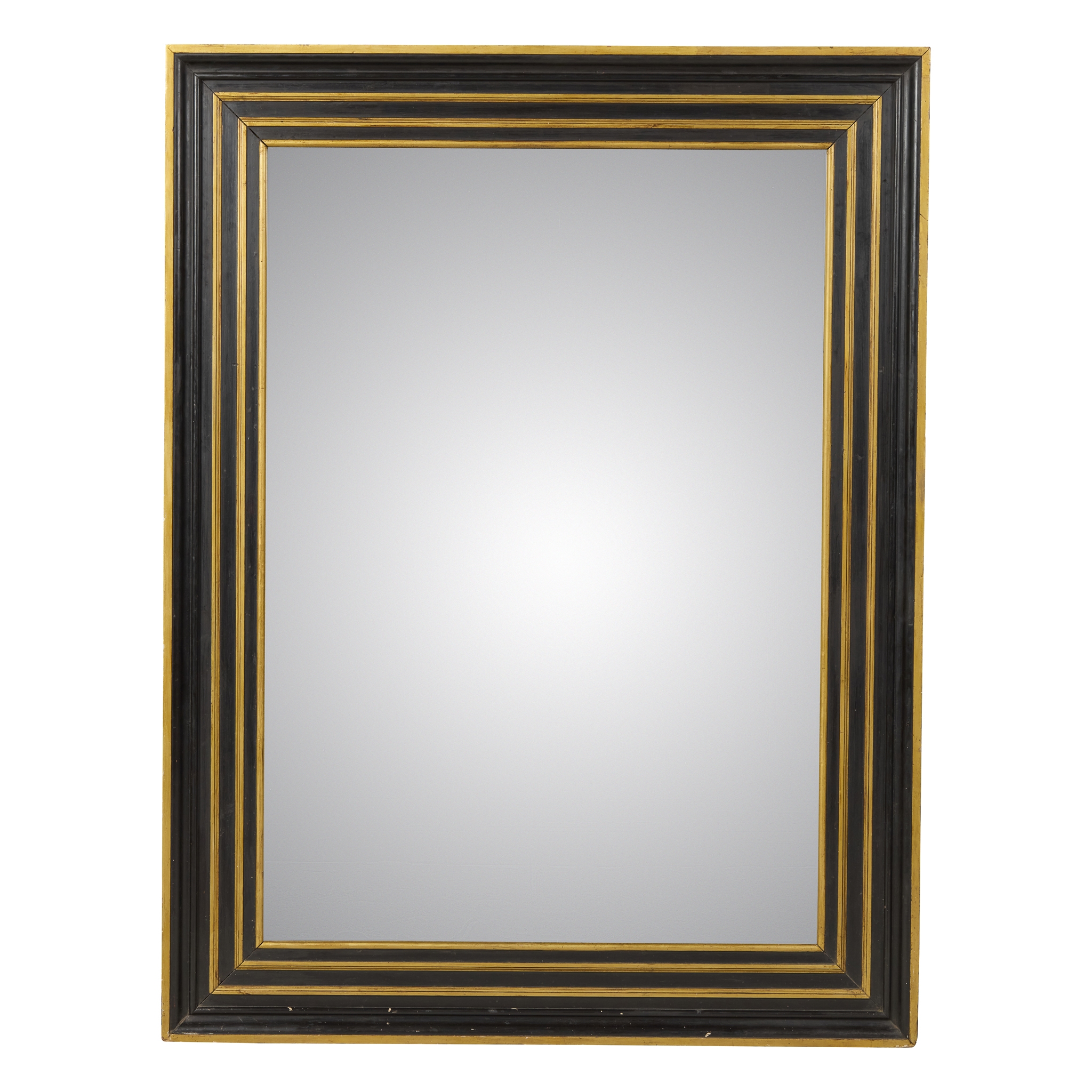 LARGE EBONISED AND PARCEL-GILT OVERMANTEL MIRROR