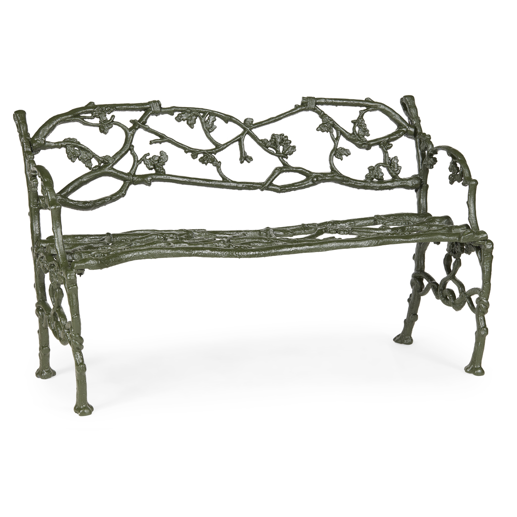 VICTORIAN PAINTED CAST IRON 'OAK, TWIGG AND SERPENT' GARDEN BENCH