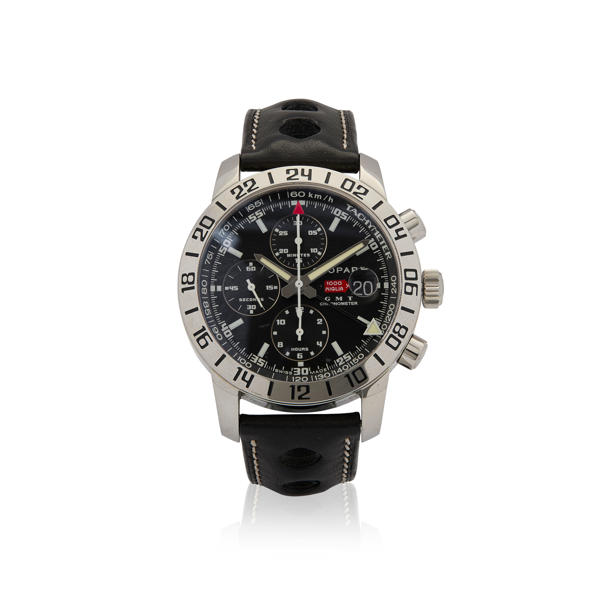 Chopard. A stainless steel automatic dual time zone chronograph wristwatch