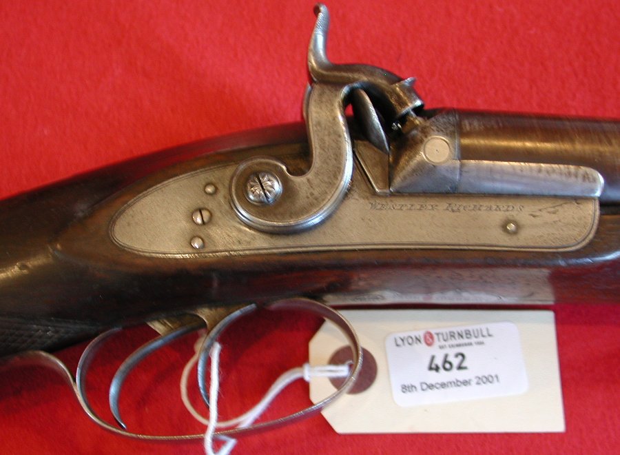 A large bore, double barrel percussion, sporting shotgun