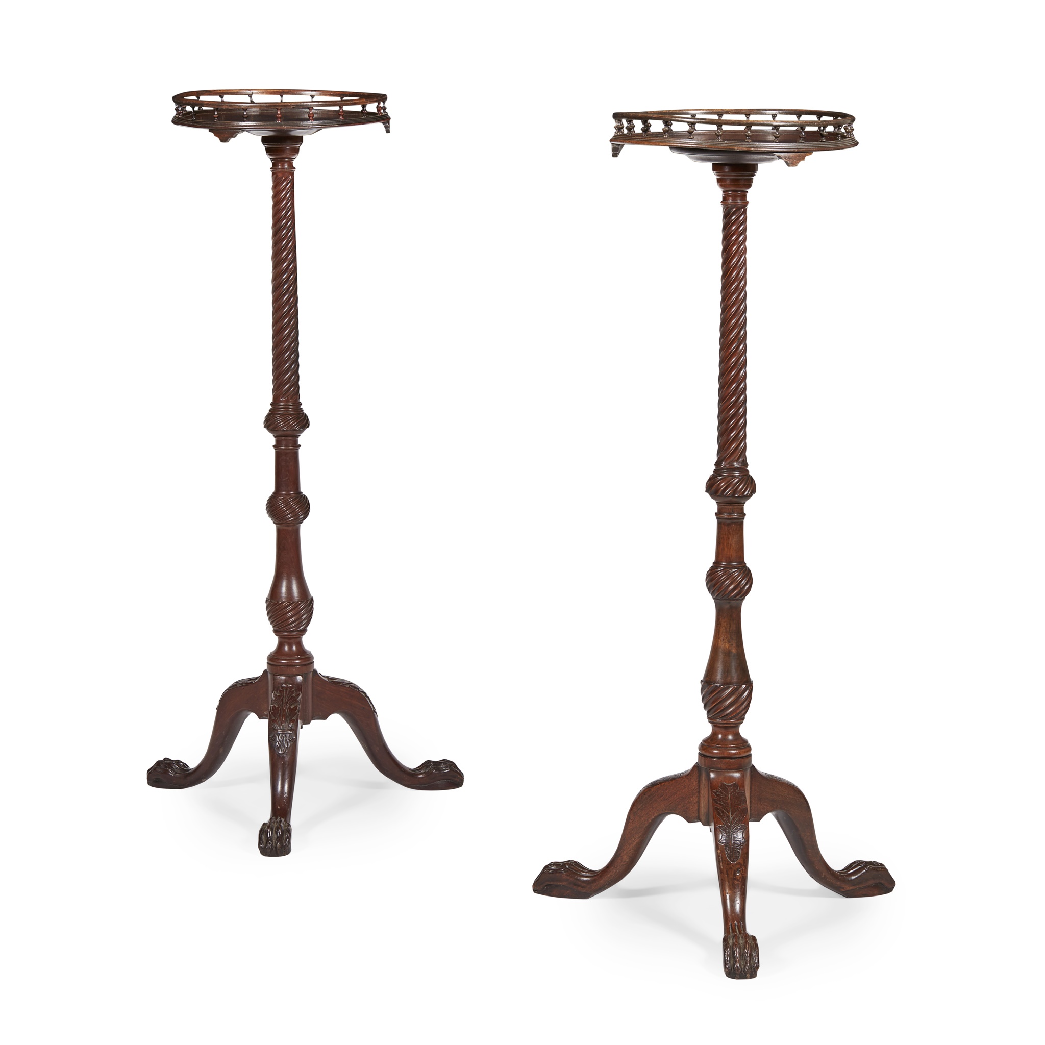 PAIR OF GEORGE II STYLE MAHOGANY TORCHERE STANDS