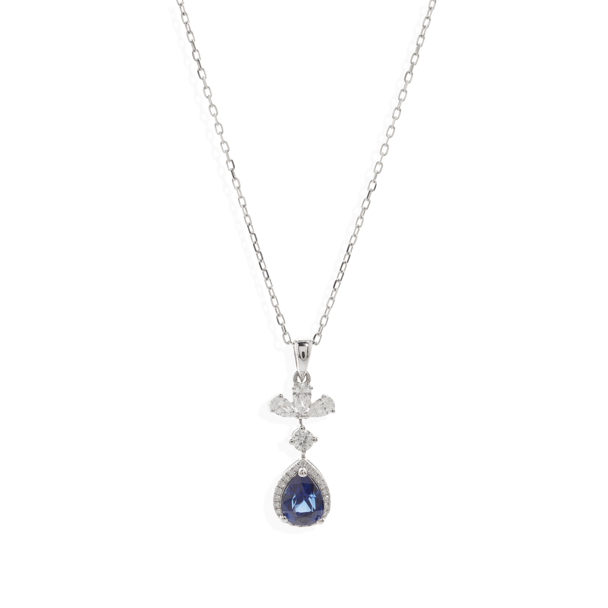 A sapphire and diamond pendant necklace