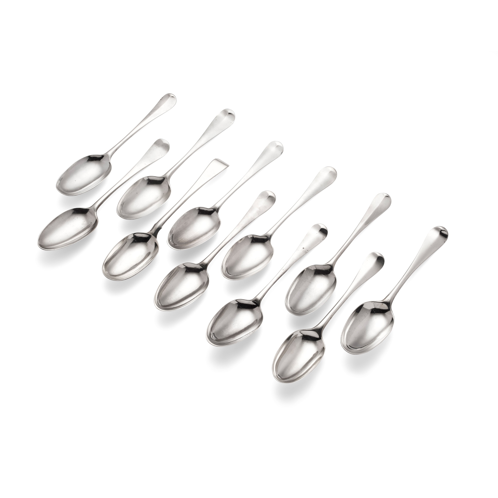 A matched set of ten George II tablespoons