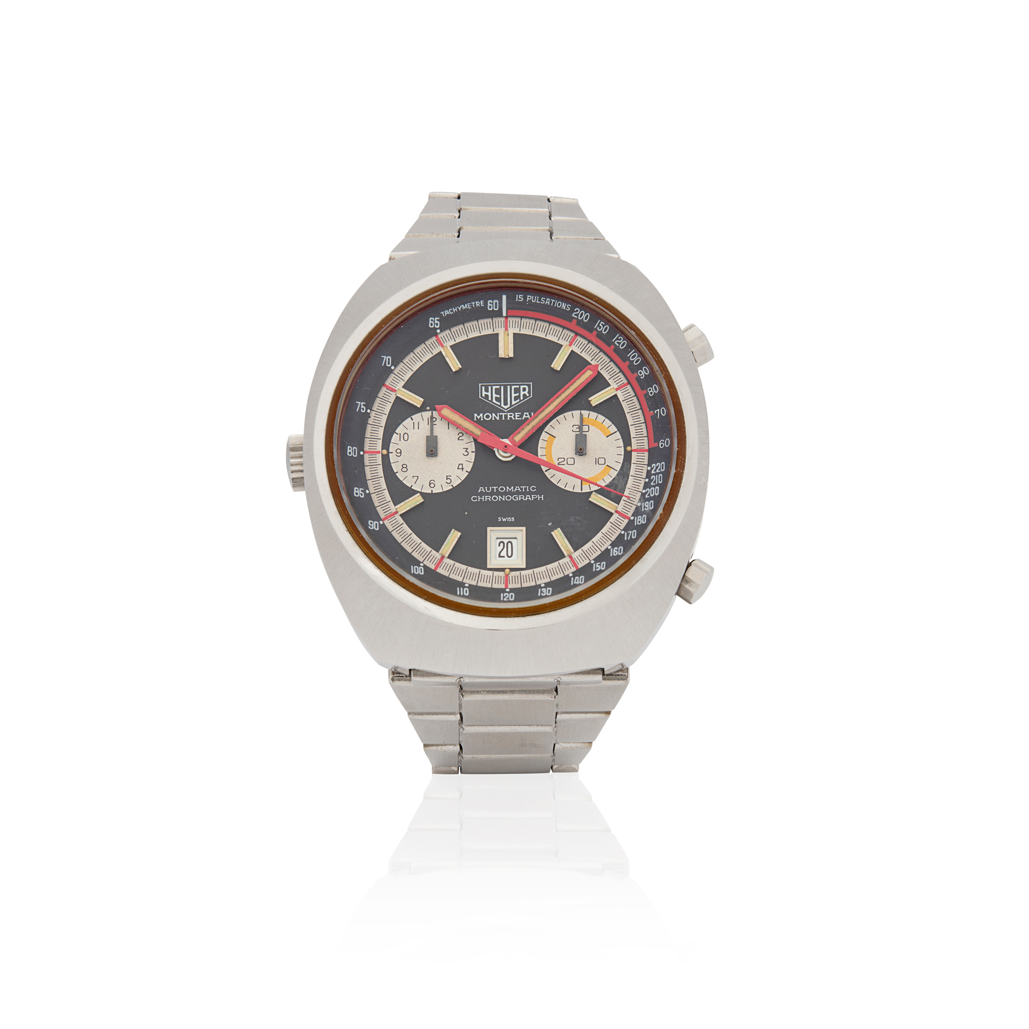 Heuer. An unusual stainless steel automatic chronograph wristwatch