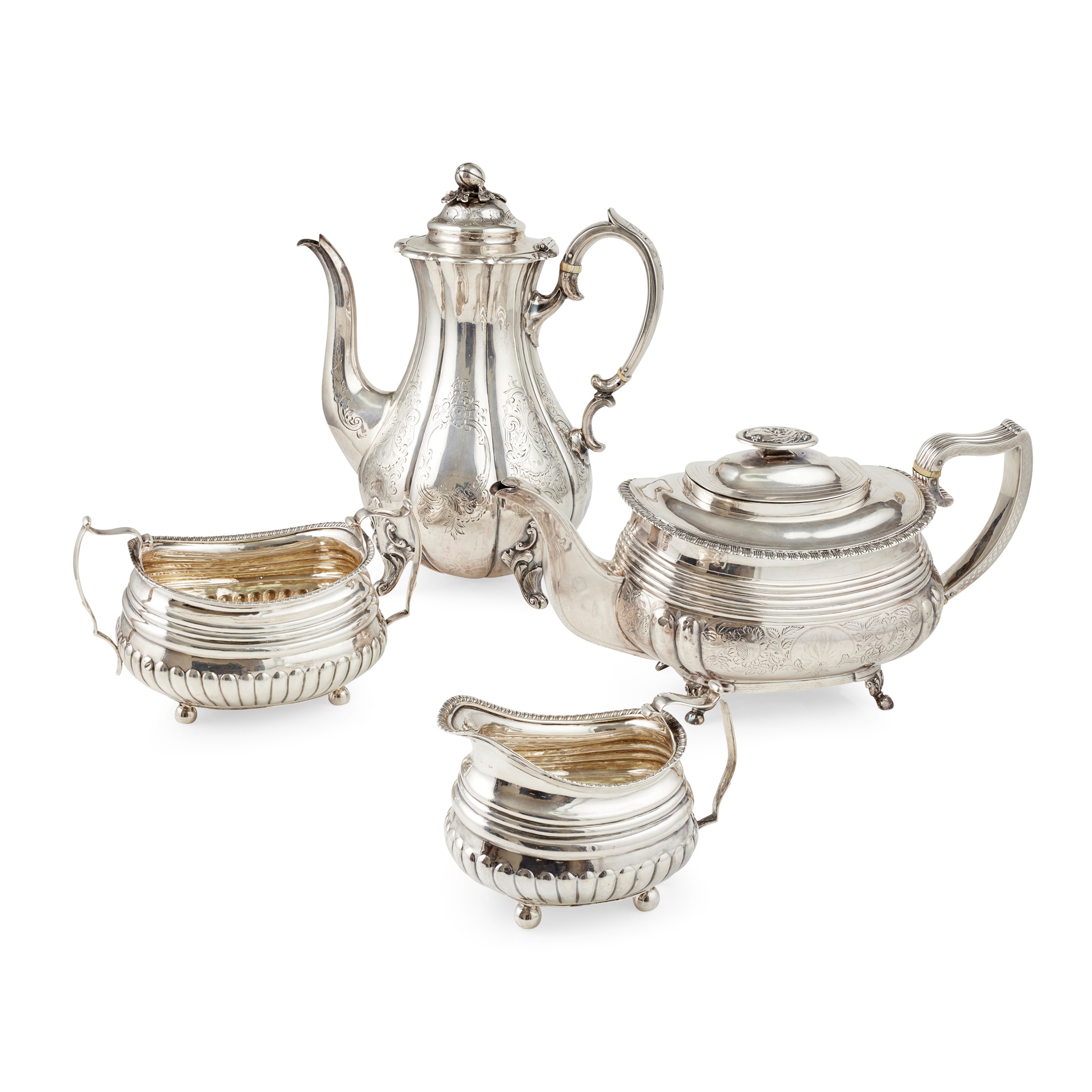 A Victorian water pot and a matched three piece tea service