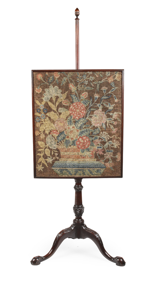 GEORGE III MAHOGANY FRAMED POLE SCREEN