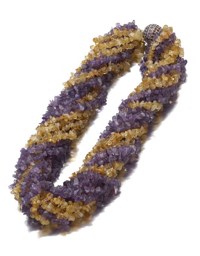 An amethyst and citrine necklace,