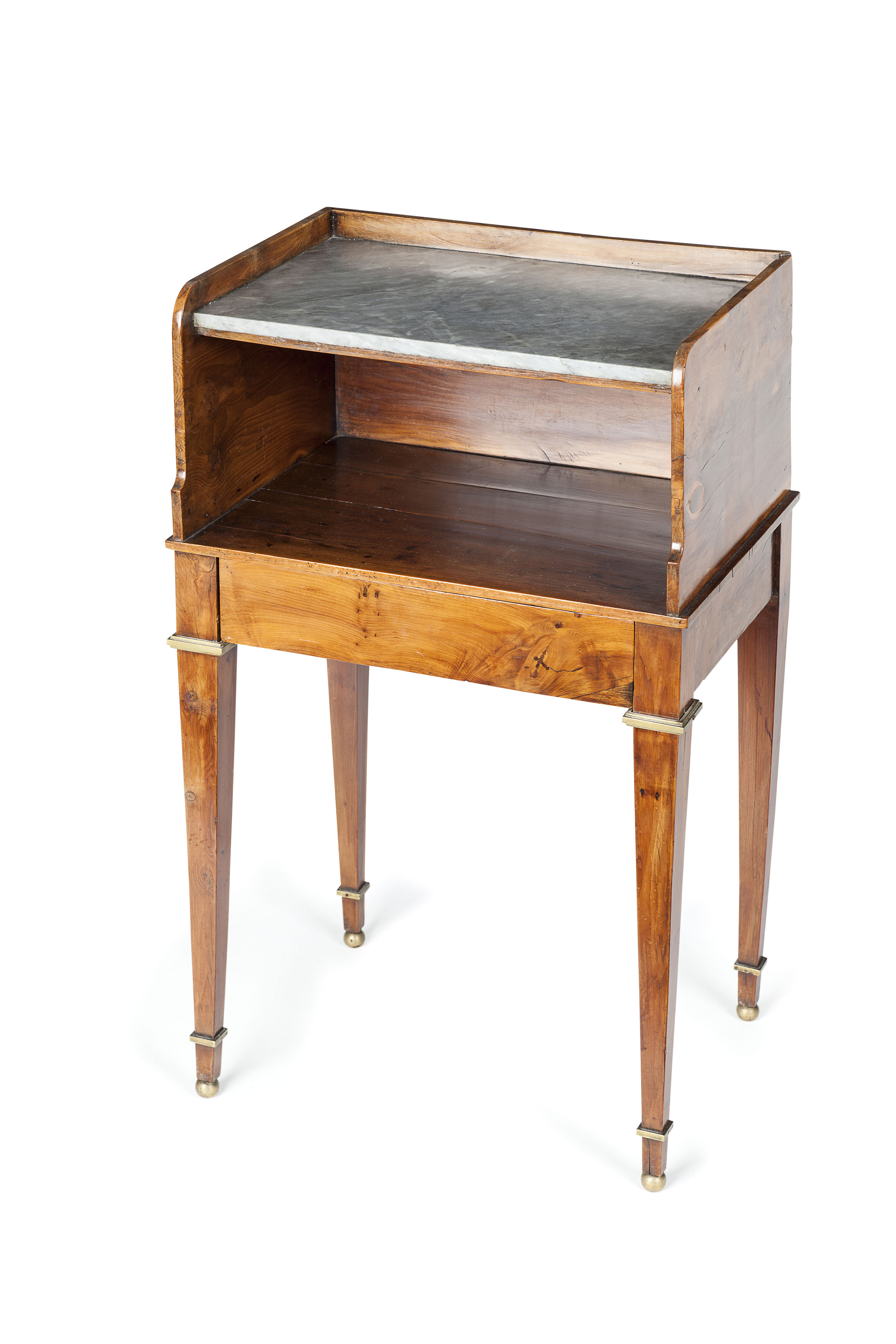 PINE AND FRUITWOOD GILT METAL MOUNTED BEDSIDE TABLE