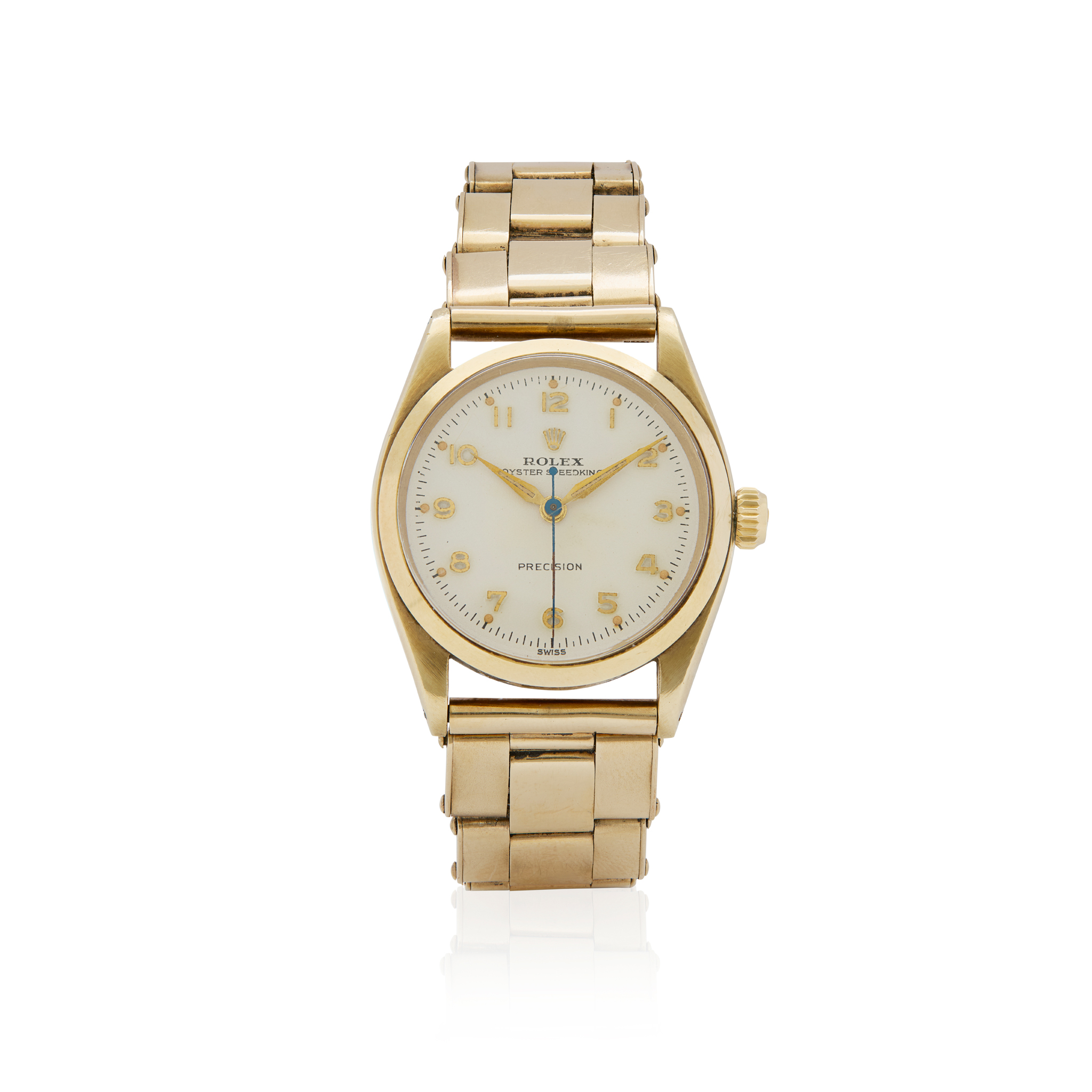 Rolex. A very fine and unusual 9k gold mechanical wristwatch on expanding bracelet