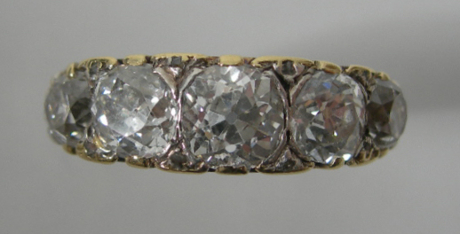 A Victorian 18ct gold mounted five-stone diamond ring,