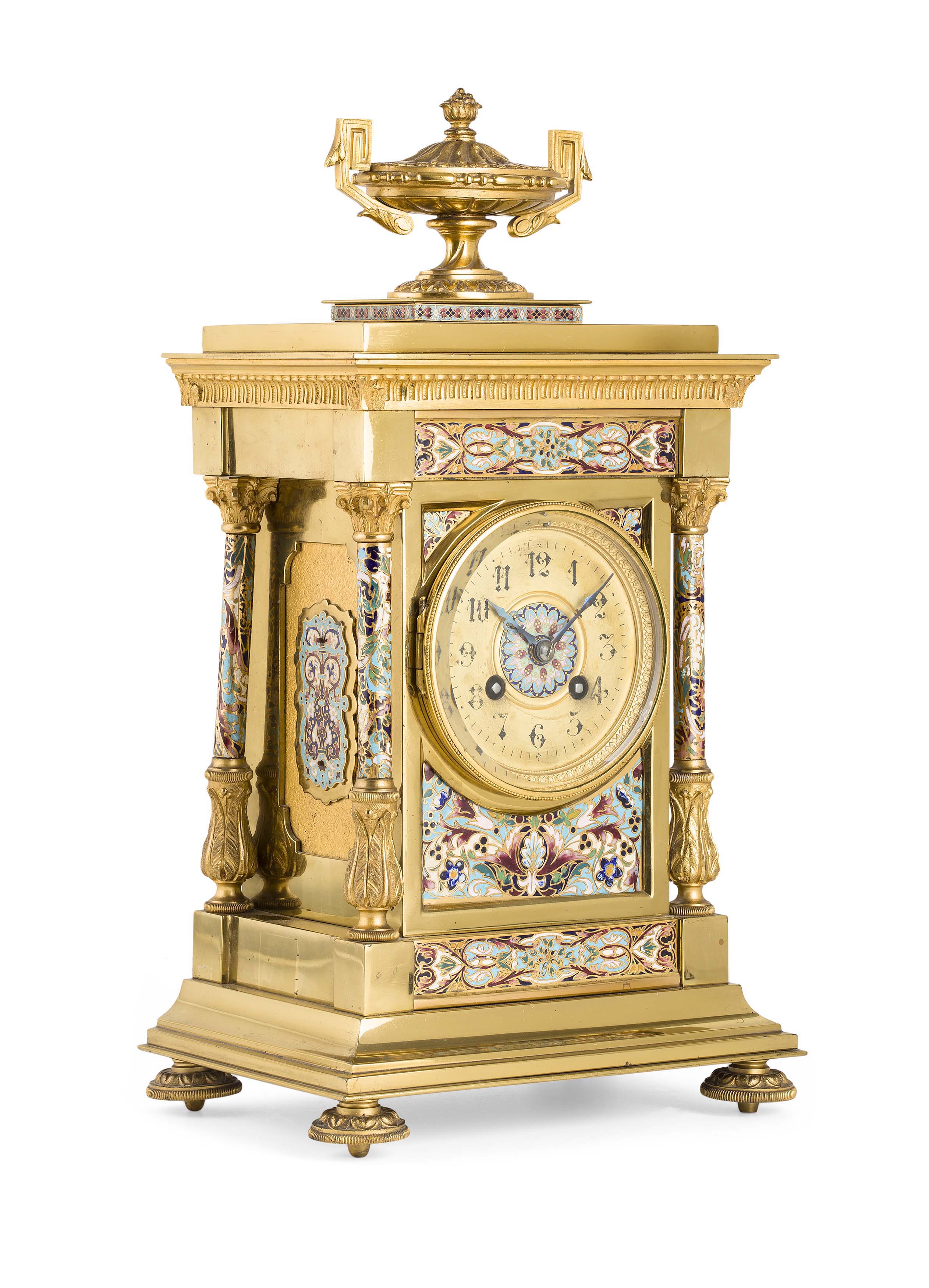 FRENCH CHAMPLEVÉ ENAMEL AND GILT METAL MANTEL CLOCK