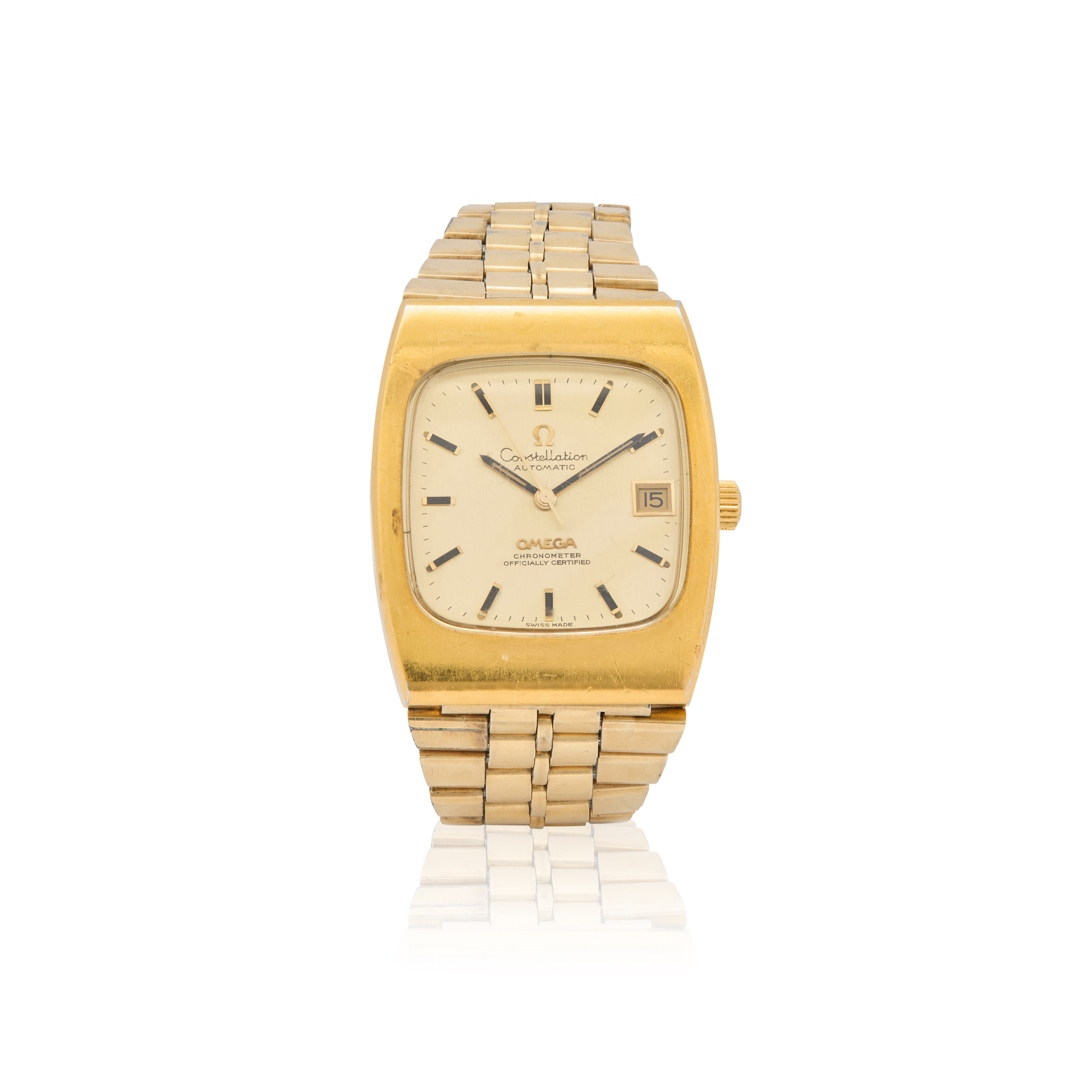 Omega. A stainless steel and gold plated automatic bracelet watch