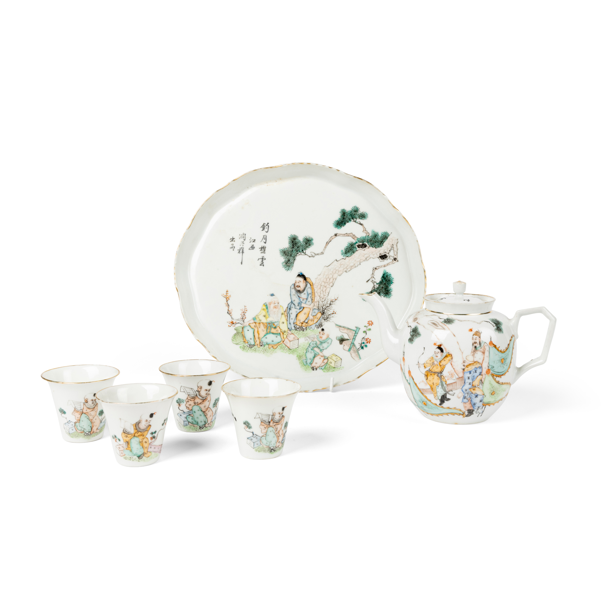 SET OF SIX CHINESE FAMILLE ROSE TEA WARES