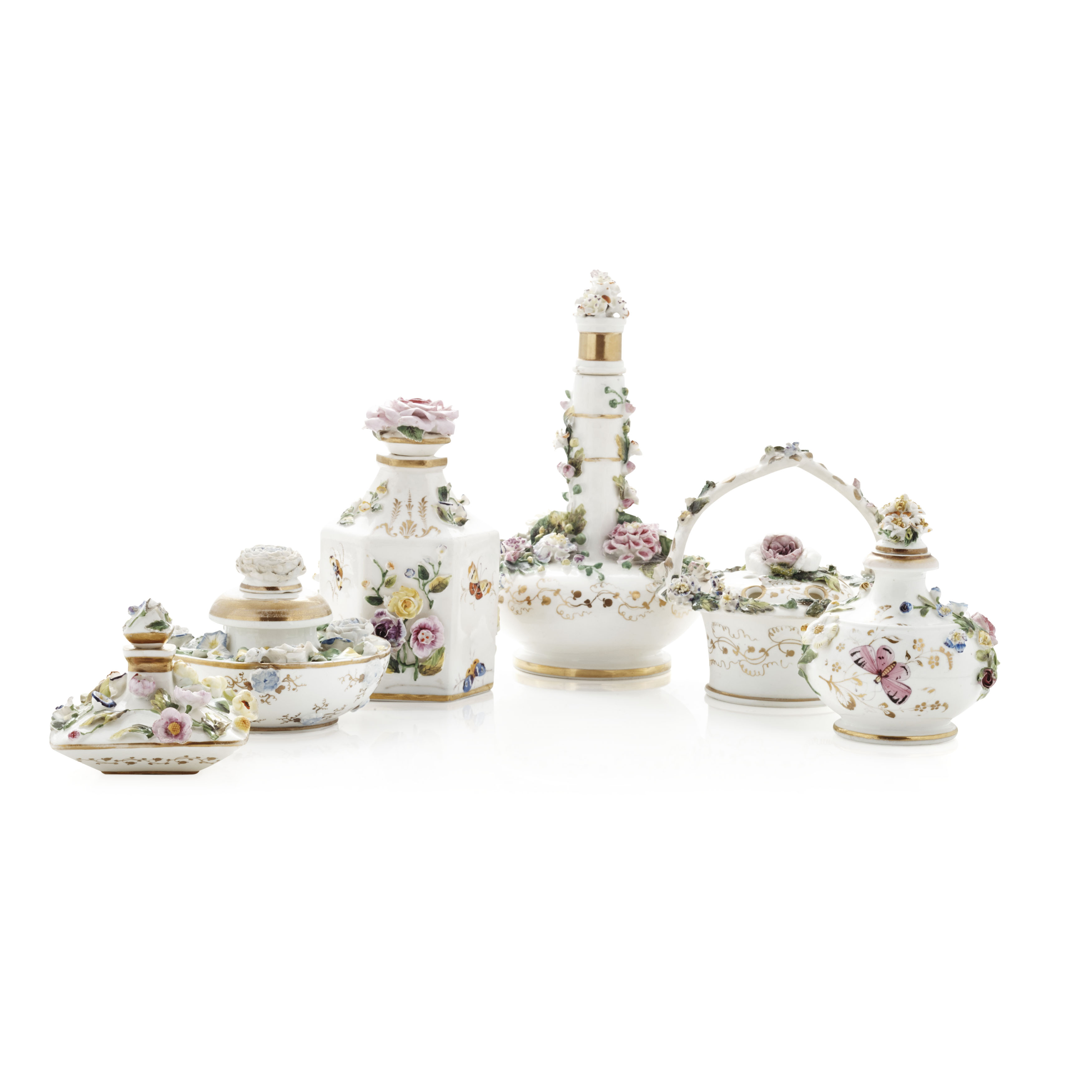GROUP OF ROCKINGHAM BRAMELD PORCELAIN PERFUME BOTTLES