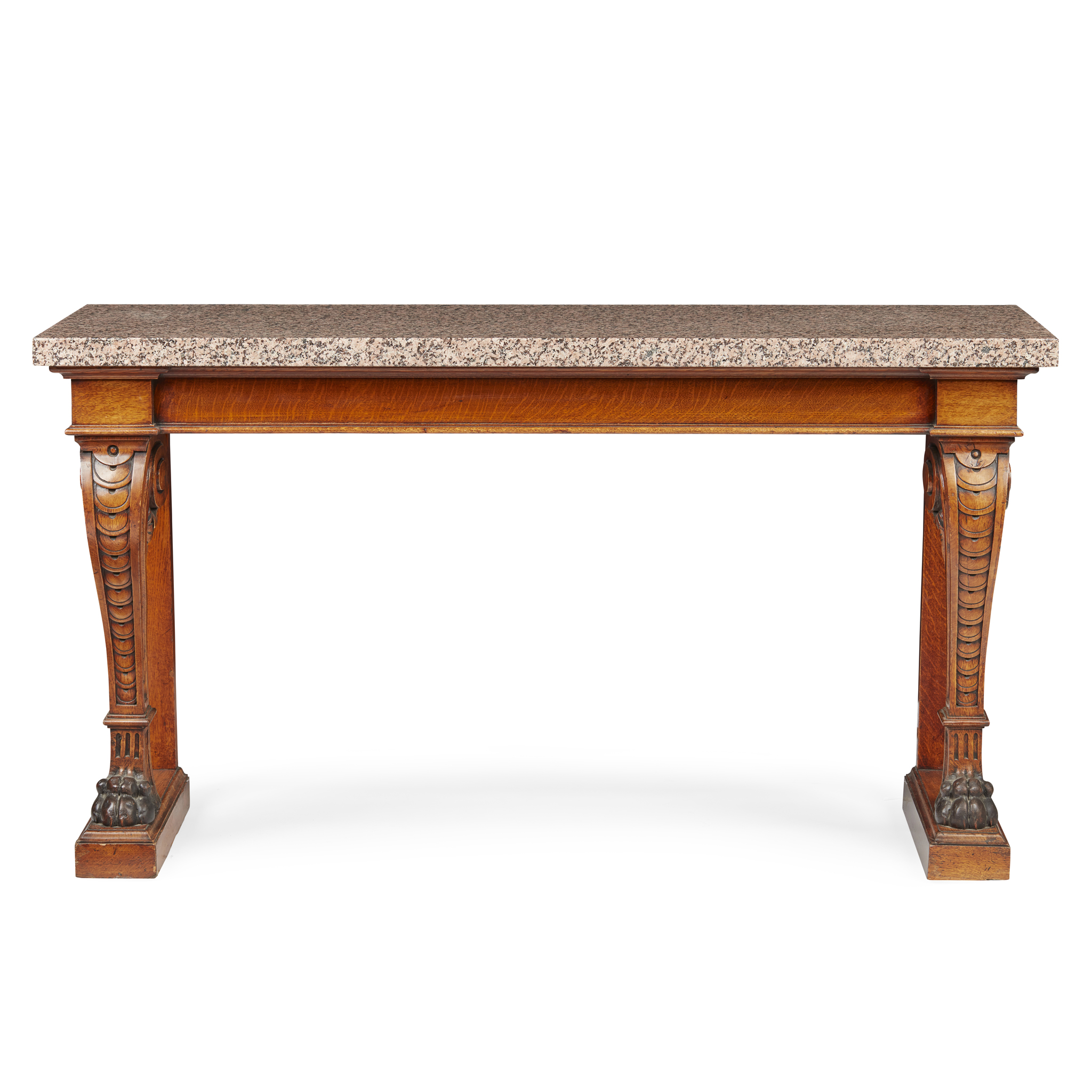 VICTORIAN OAK AND GRANITE TOPPED CONSOLE TABLE, BY ALEXANDER MACKENZIE & CO., GLASGOW