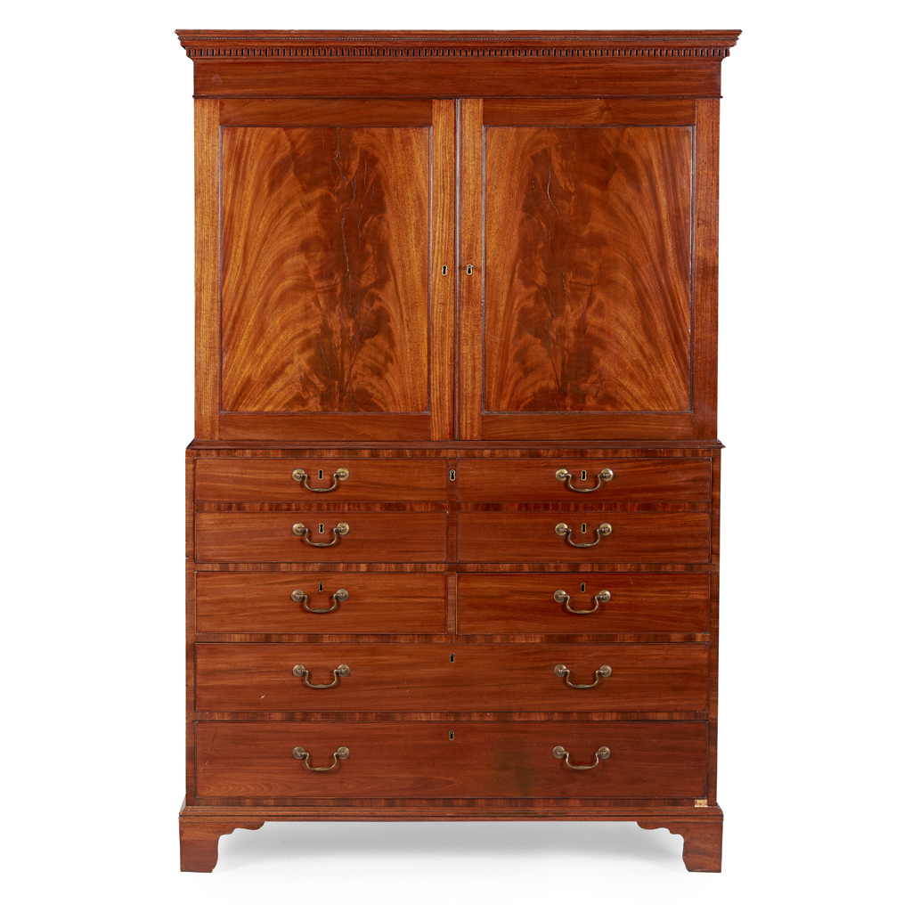 GEORGE III MAHOGANY SECRETAIRE LINEN PRESS