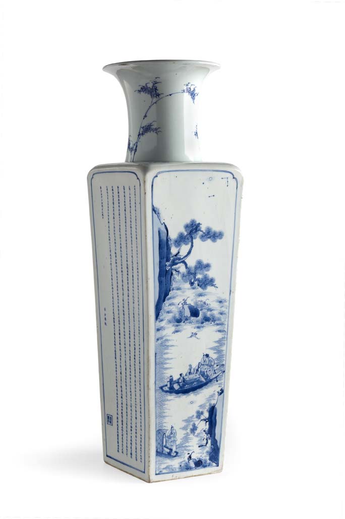 A Chinese blue painted 'Red Cliff' vase Kangxi mark and period