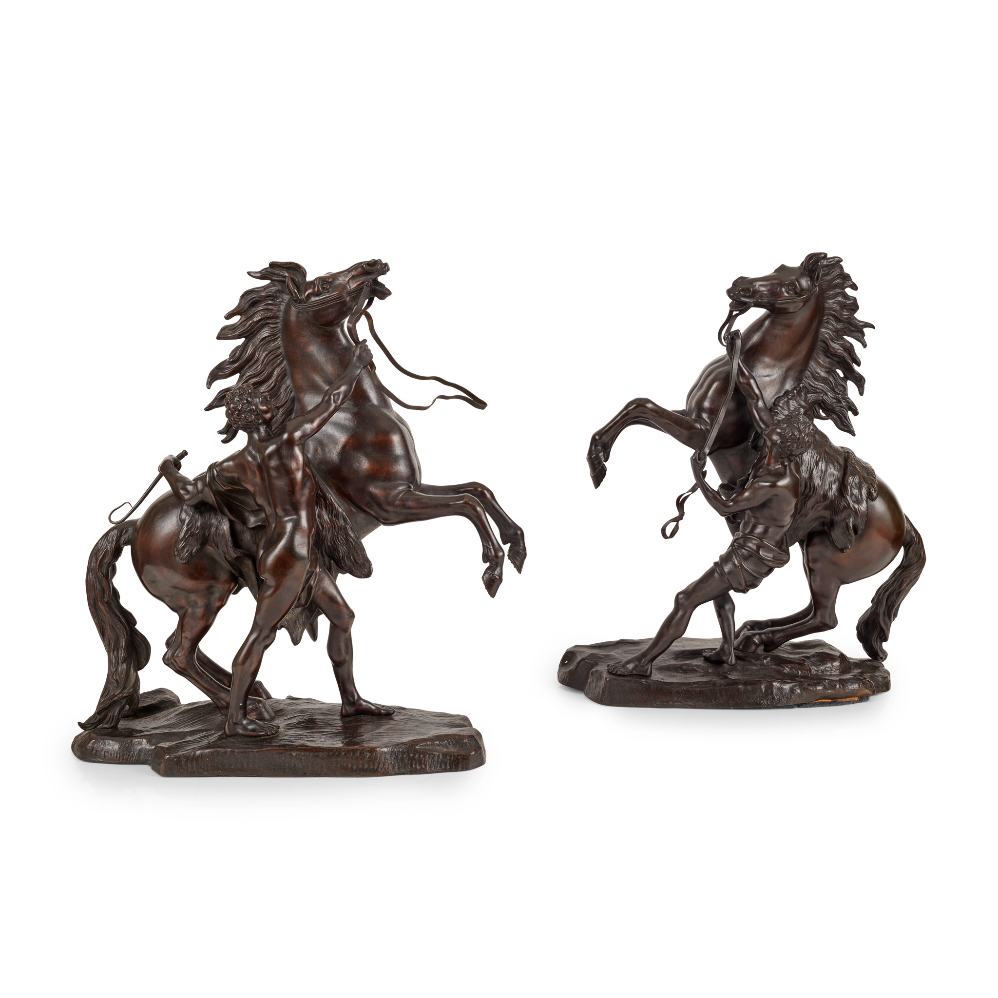 PAIR OF FRENCH BRONZE MARLY HORSE FIGURES, AFTER COUSTOU