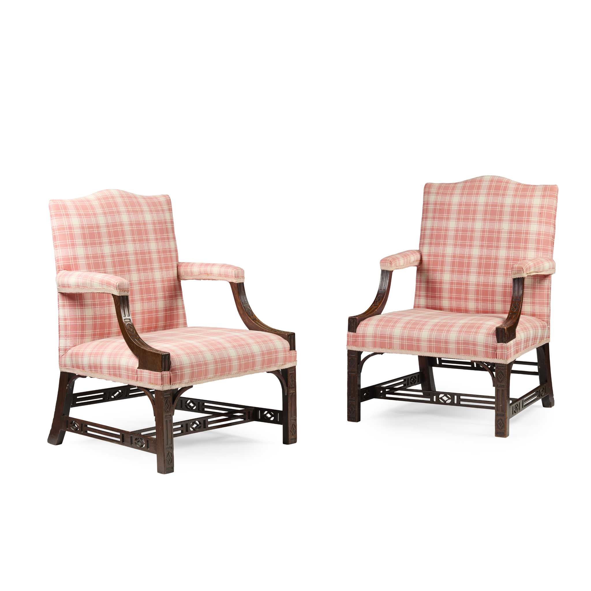 PAIR OF GEORGE III MAHOGANY LIBRARY ARMCHAIRS