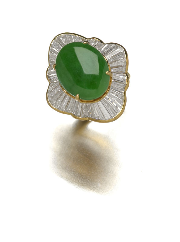 A jade and diamond cocktail ring,