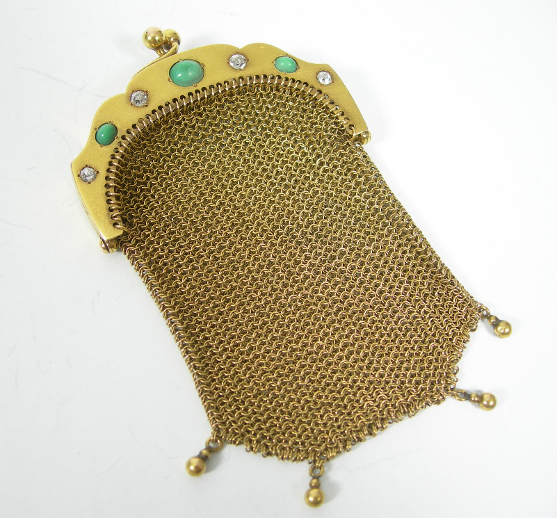 A French gold gem set purse,
