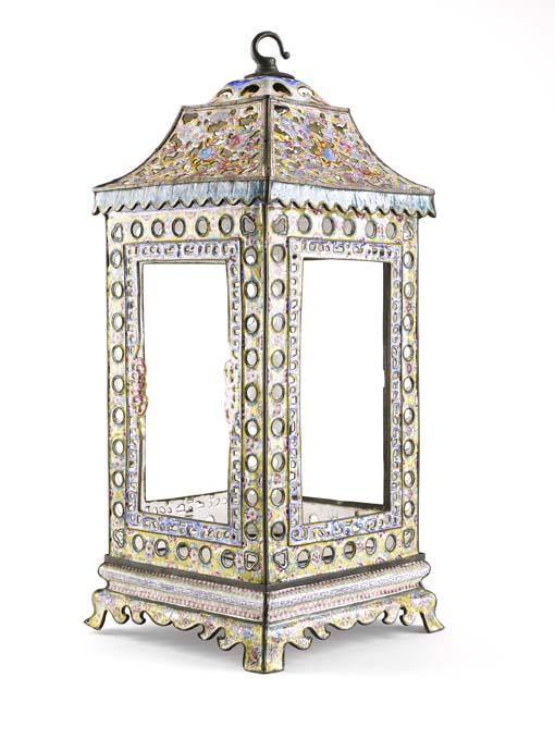 A late 18th century Chinese famille rose Canton enamel lantern