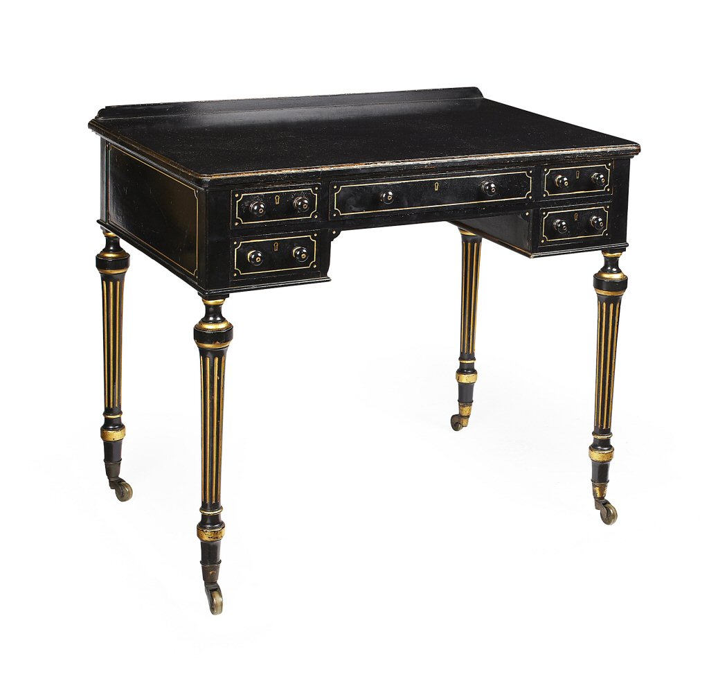 HOLLAND & SONS EBONISED AND PARCEL GILT WRITING TABLE