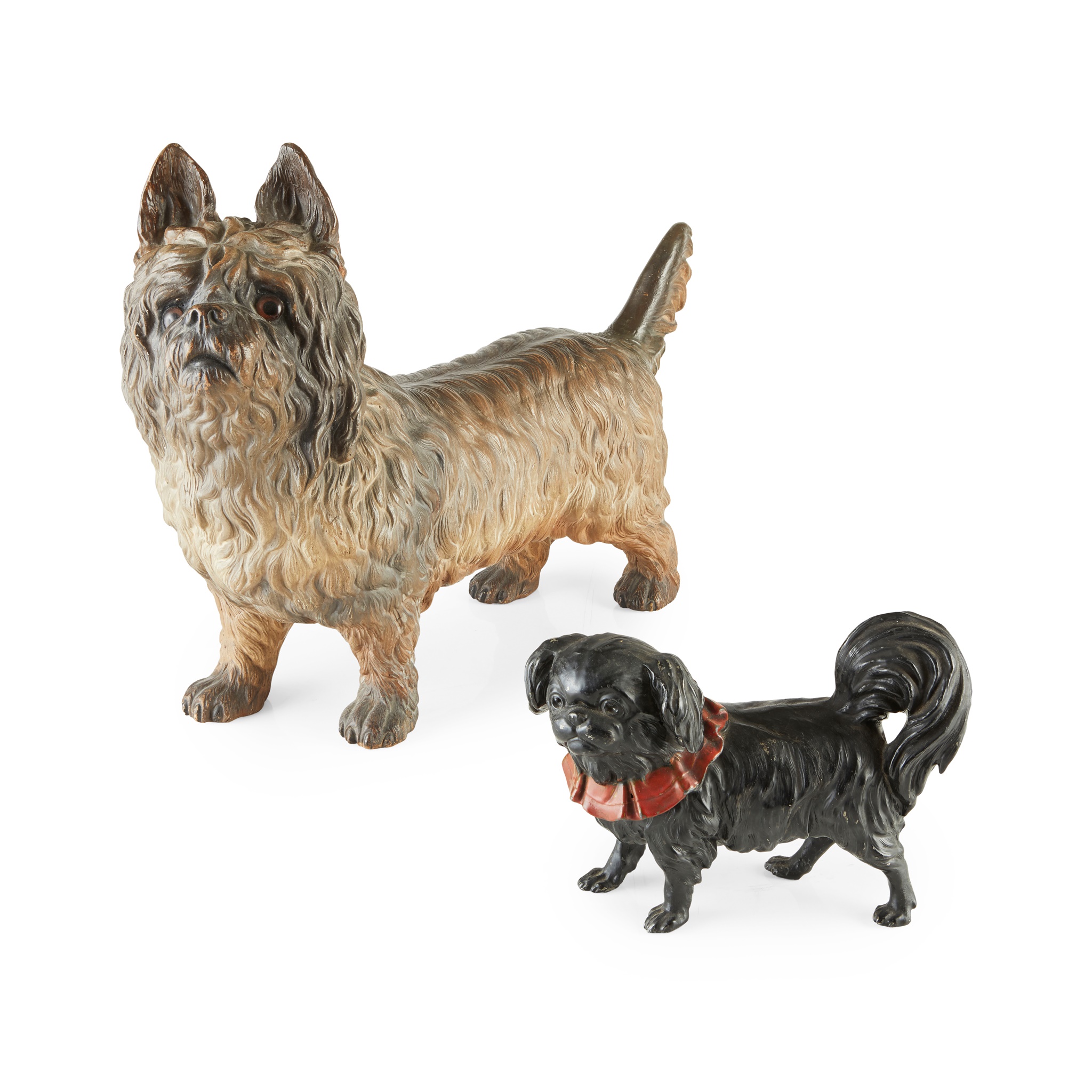 CONTINENTAL PAINTED TERRACOTTA FIGURE OF A CAIRN TERRIER