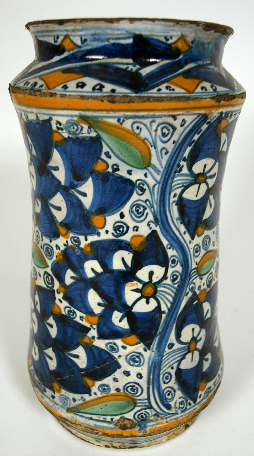 An early 16th century Montelupo maiolica albarello, circa 1510-1520