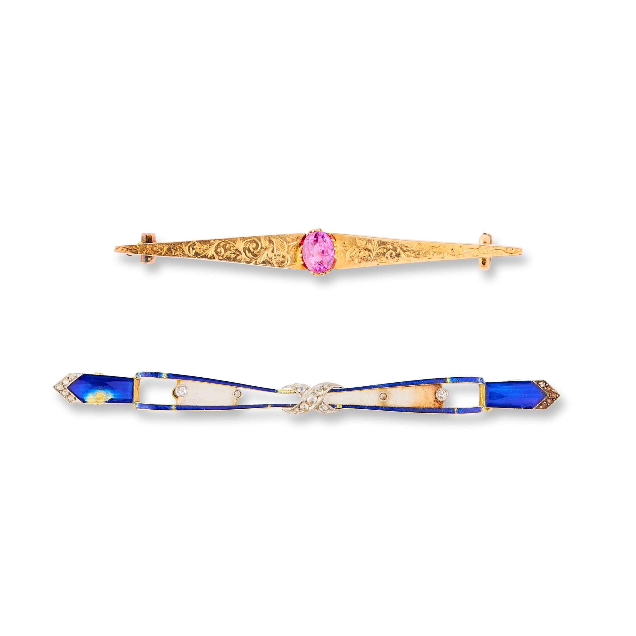 Two gem-set brooches