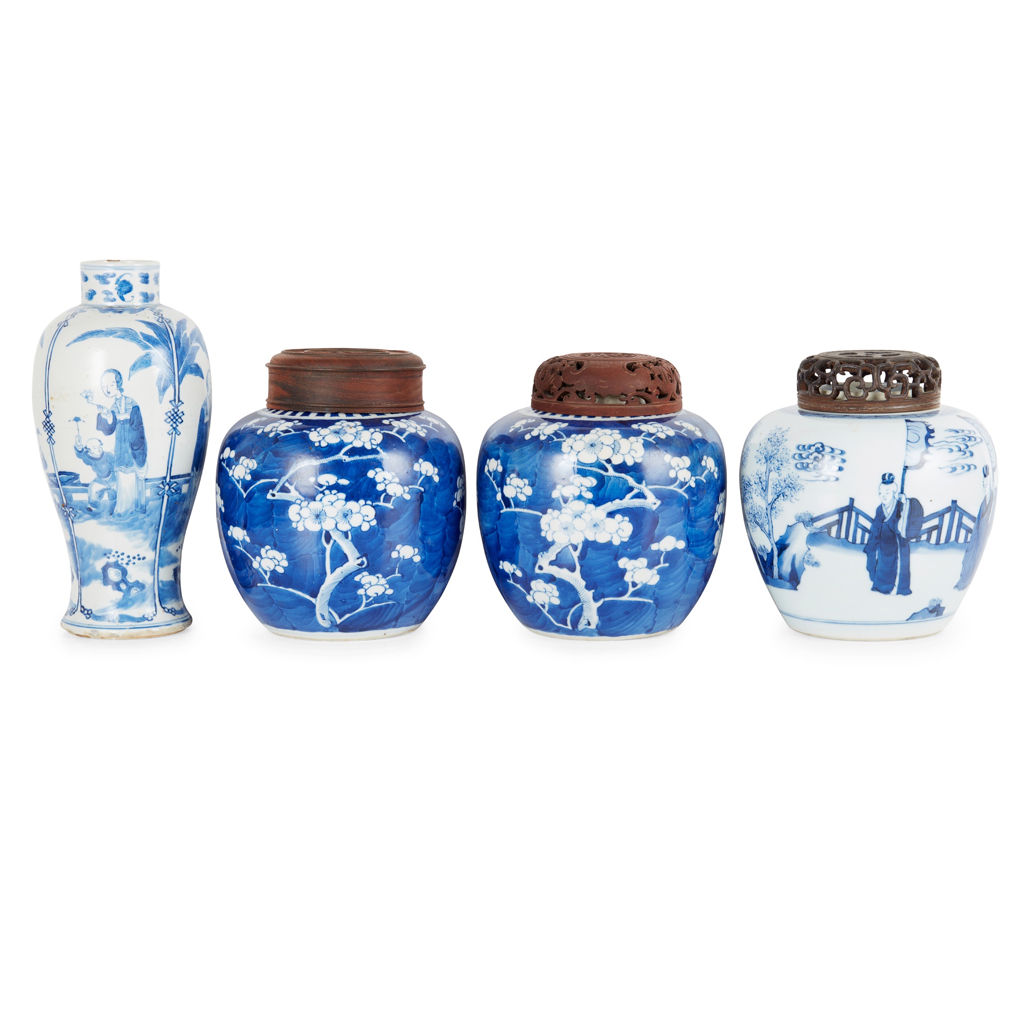 GROUP OF FOUR BLUE AND WHITE WARES
