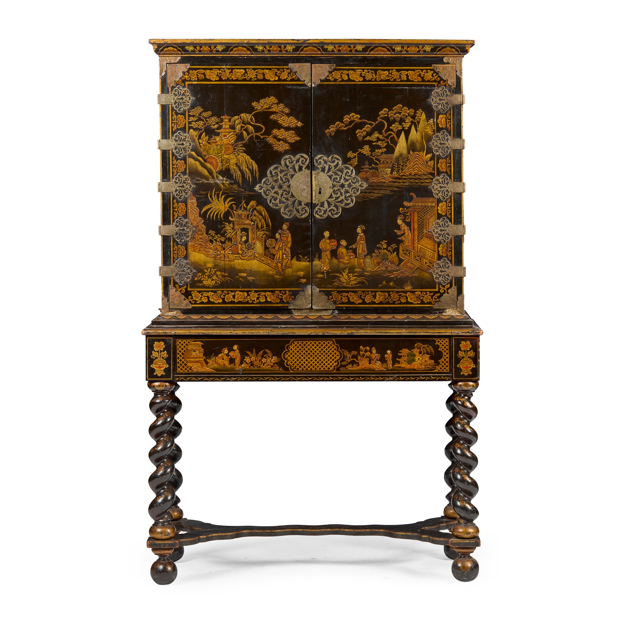 CHINESE BLACK LACQUER CABINET ON STAND