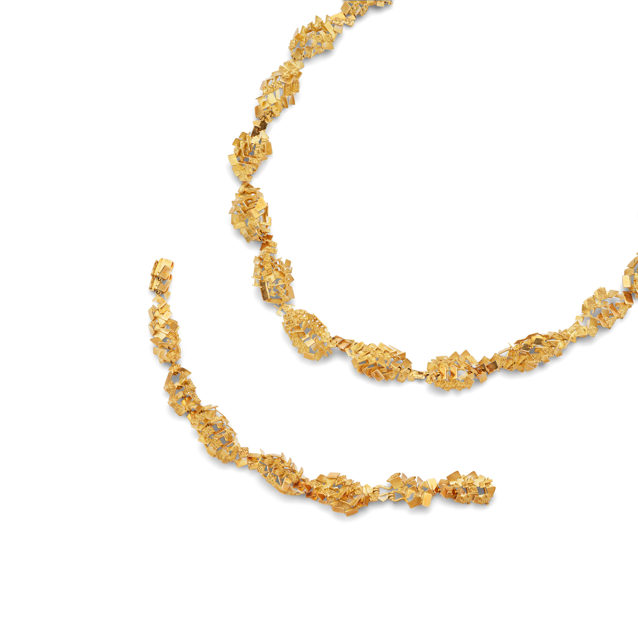 John Donald: An interchangeable gold 'Cube' necklace and bracelet suite, 1970