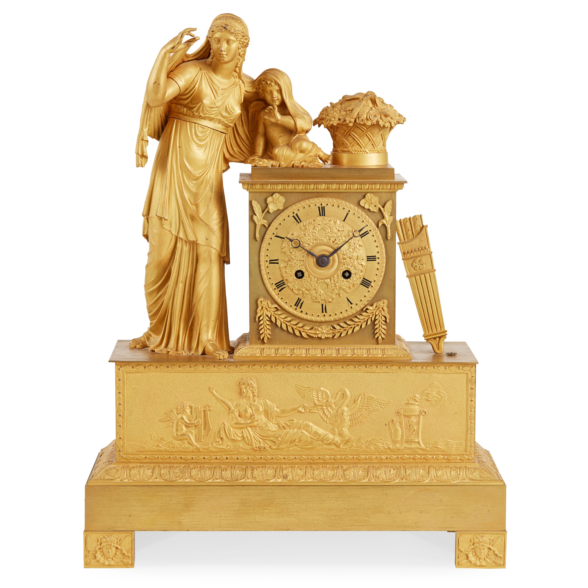 FRENCH EMPIRE GILT METAL MANTEL CLOCK