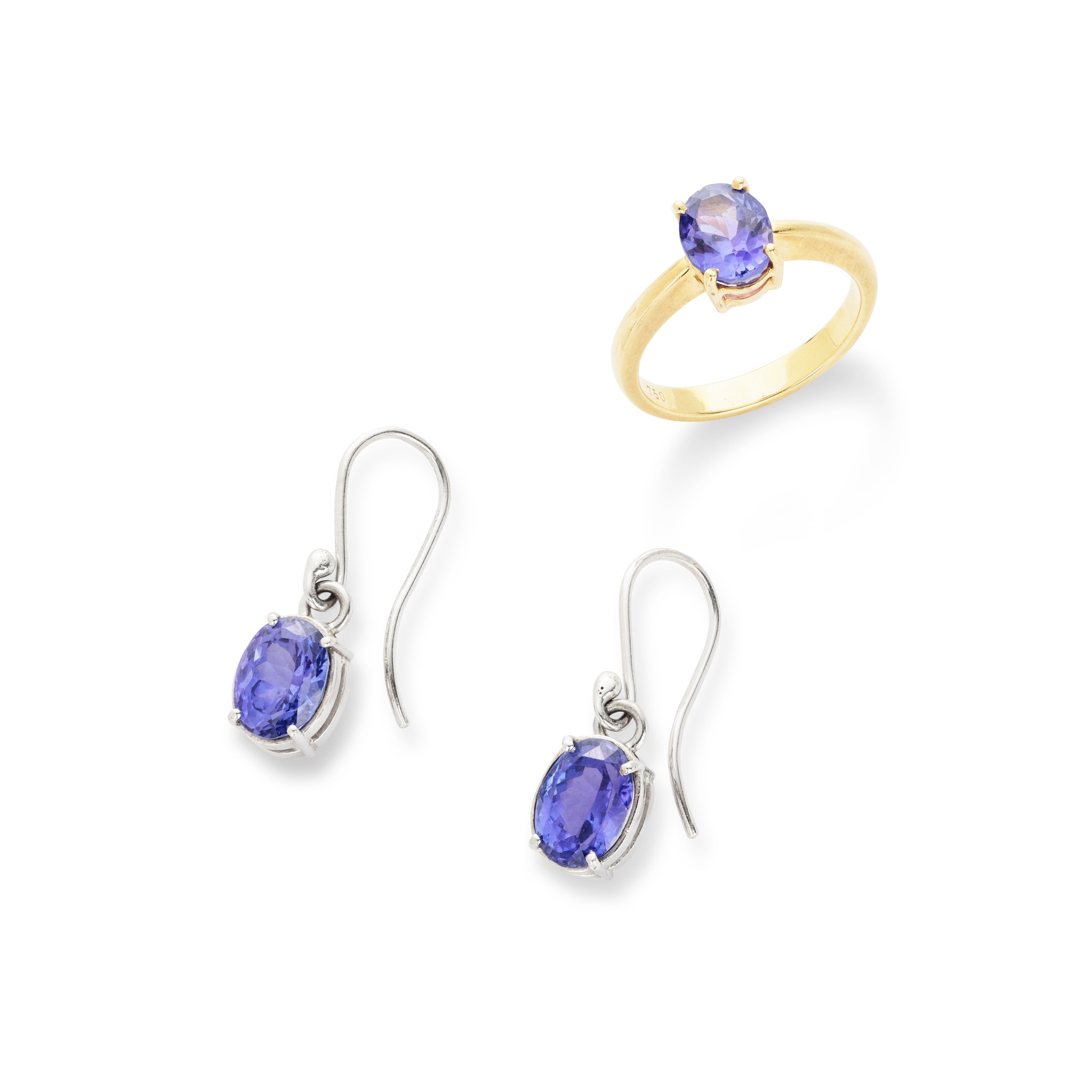 A tanzanite single-stone ring and pair of earrings