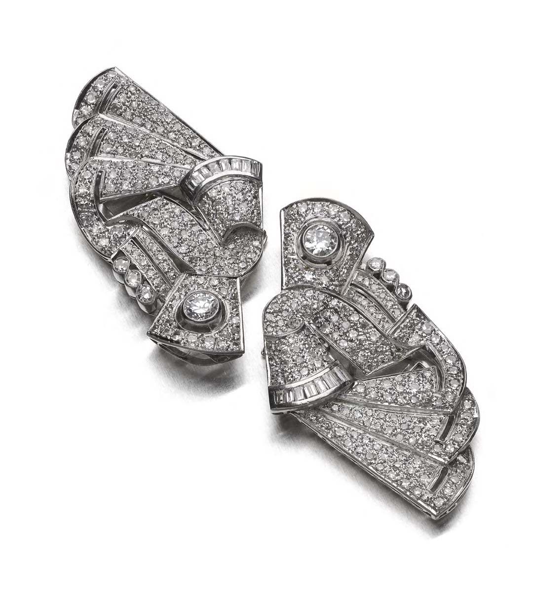 A pair of early 20th century diamond clips,