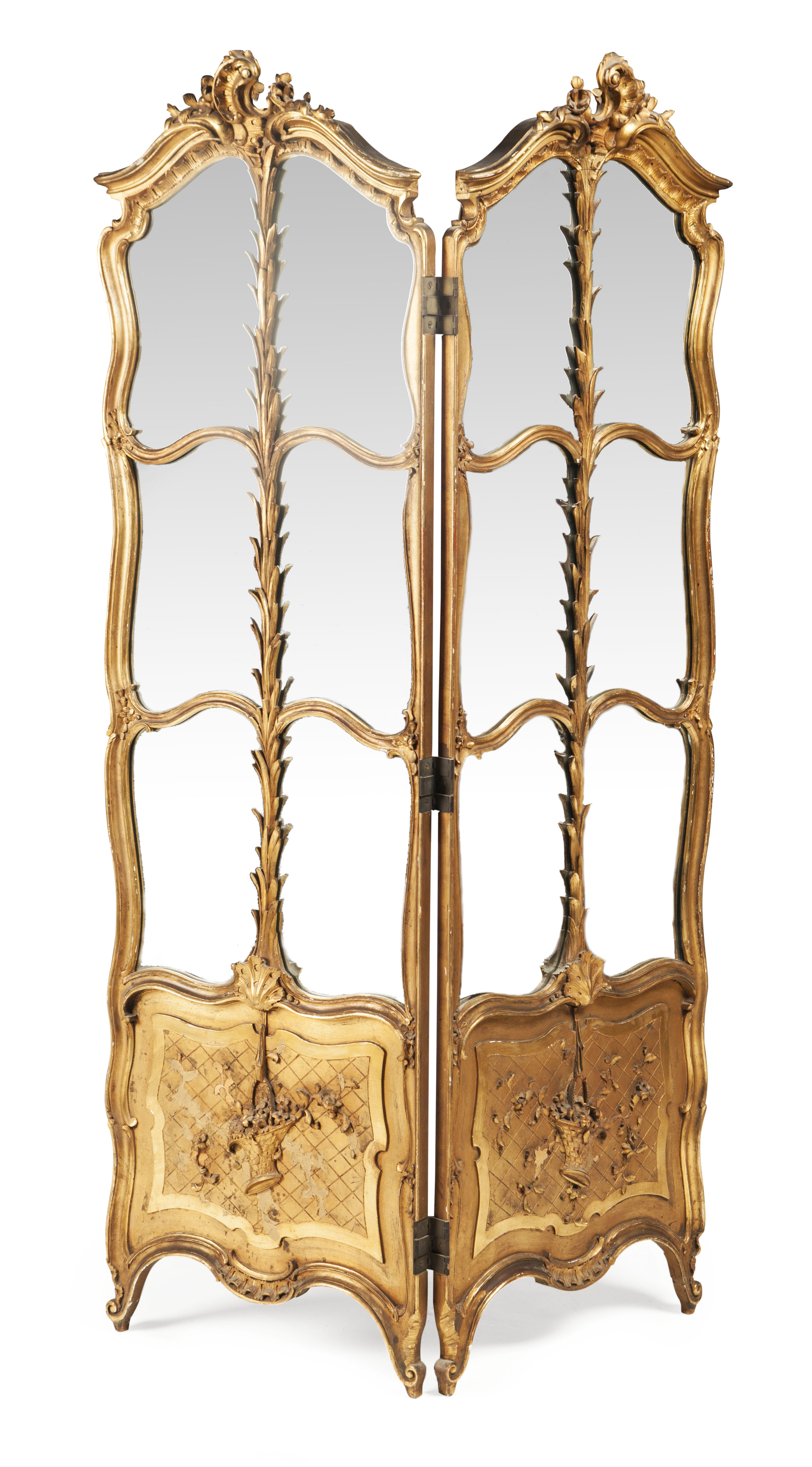 VICTORIAN GILTWOOD MIRRORED FLOOR SCREEN