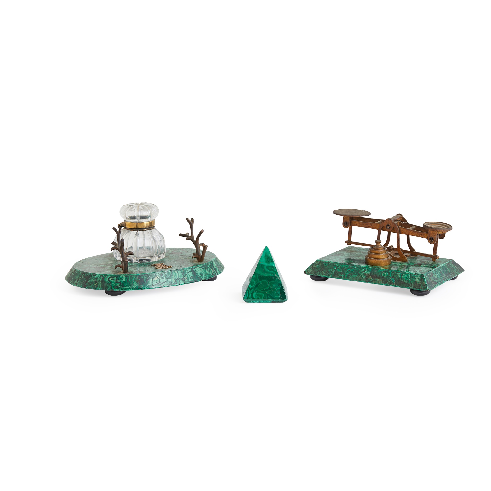 THE MARQUESS OF BREADALBANE'S THREE-PIECE MALACHITE DESK SET