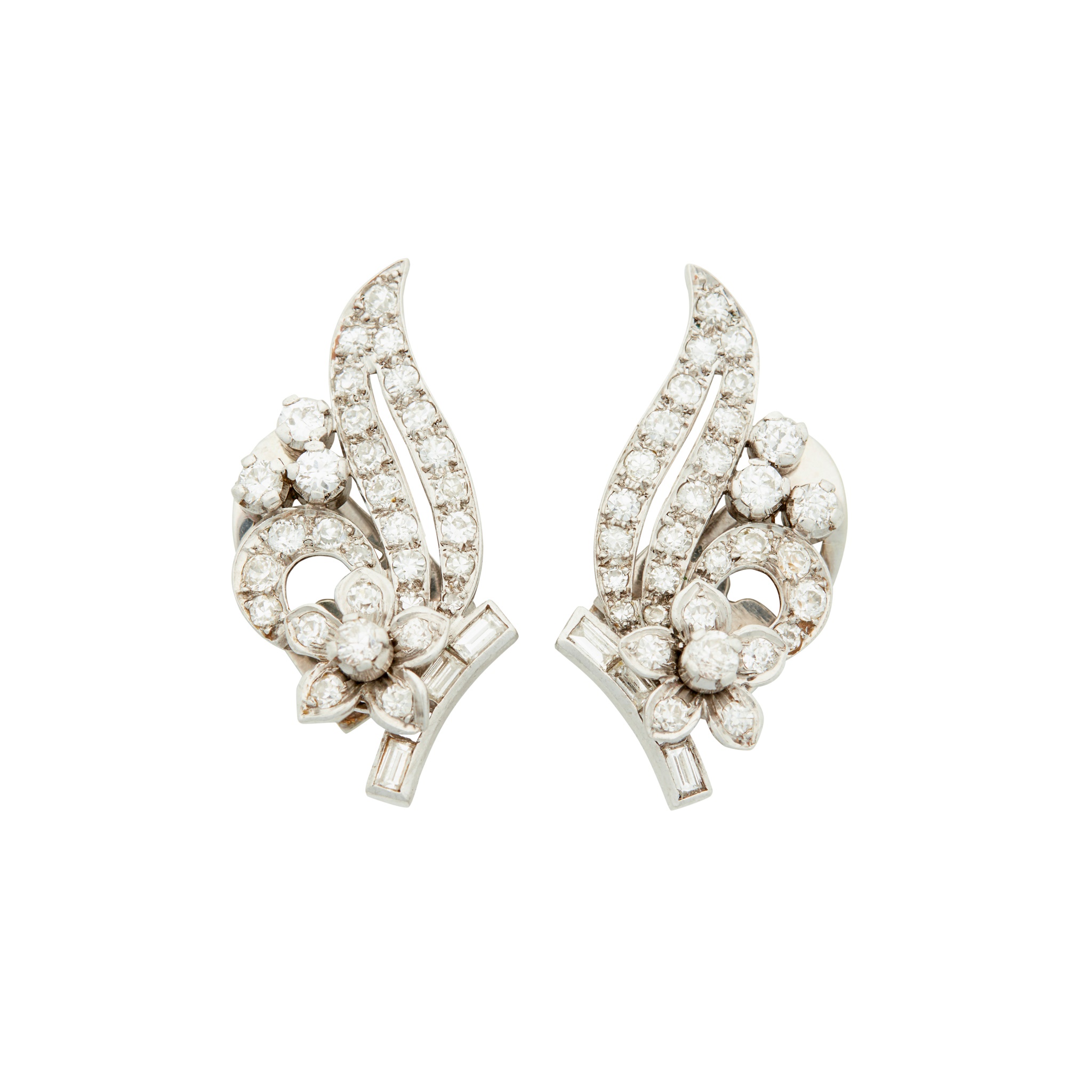 A pair of diamond set ear clips
