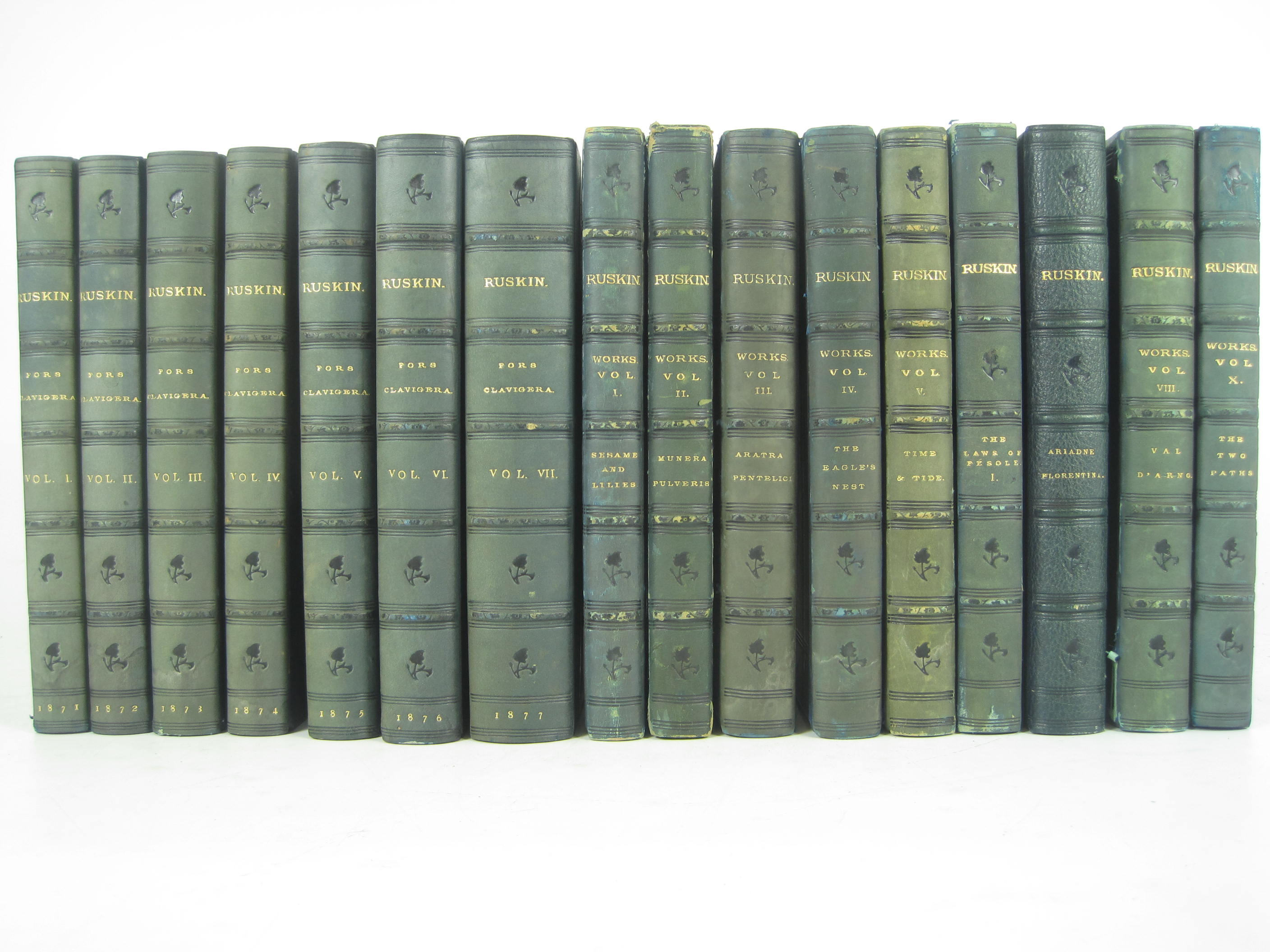 Ruskin, John, 16 blue calf volumes, including: